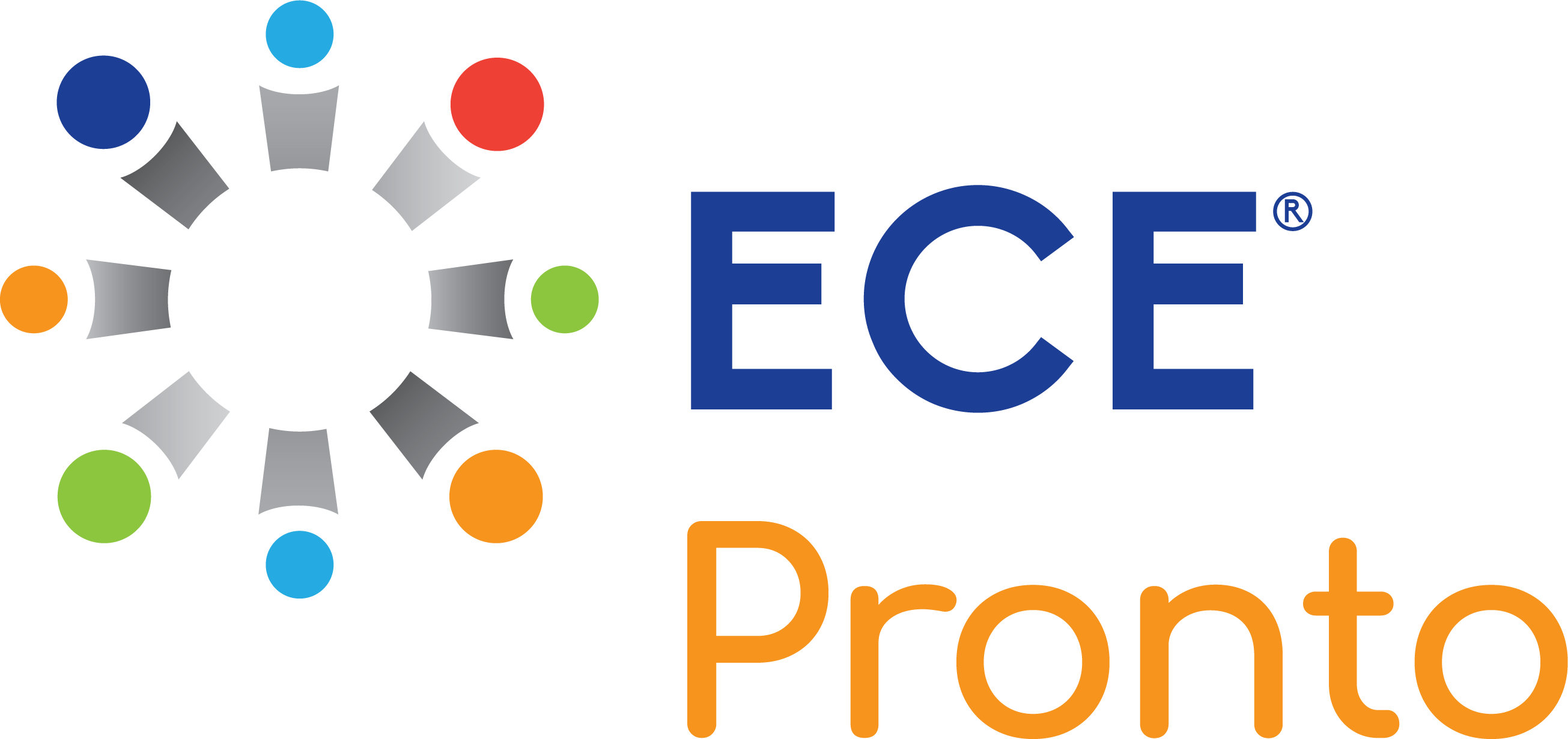 Logo of ECE Pronto featuring a multicolored pinwheel design with the name 'ECE Pronto' in blue and orange.